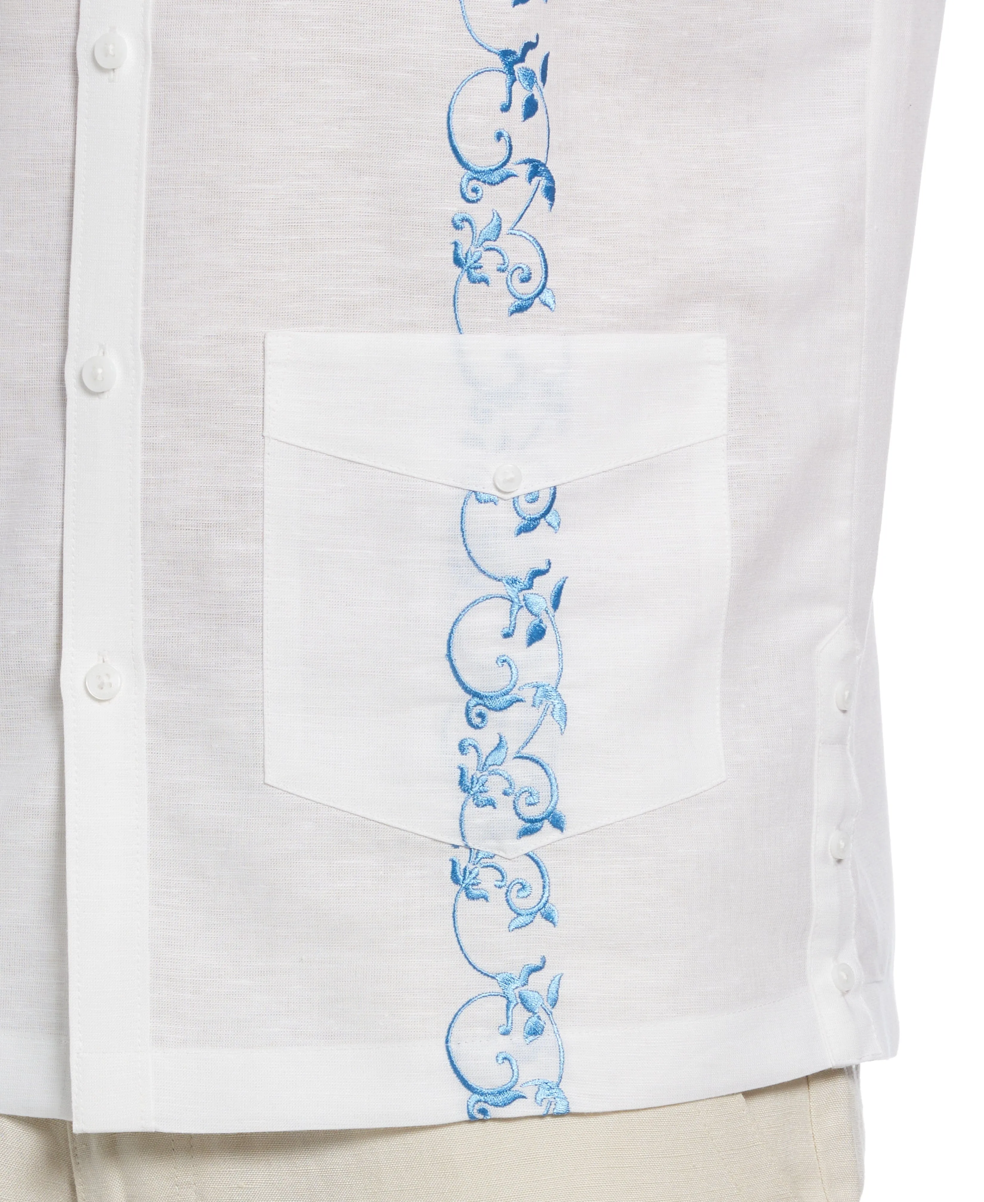 Linen Blend Contrast Embroidery Guayabera Shirt