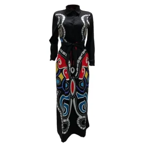 Long Sleeve Traditional Butterfly print Ankara EVENING Dress