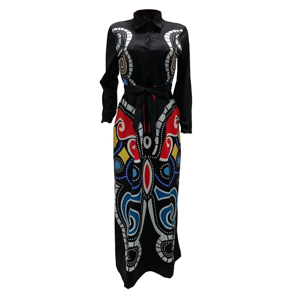 Long Sleeve Traditional Butterfly print Ankara EVENING Dress