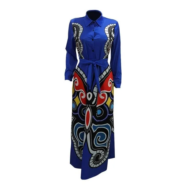 Long Sleeve Traditional Butterfly print Ankara EVENING Dress
