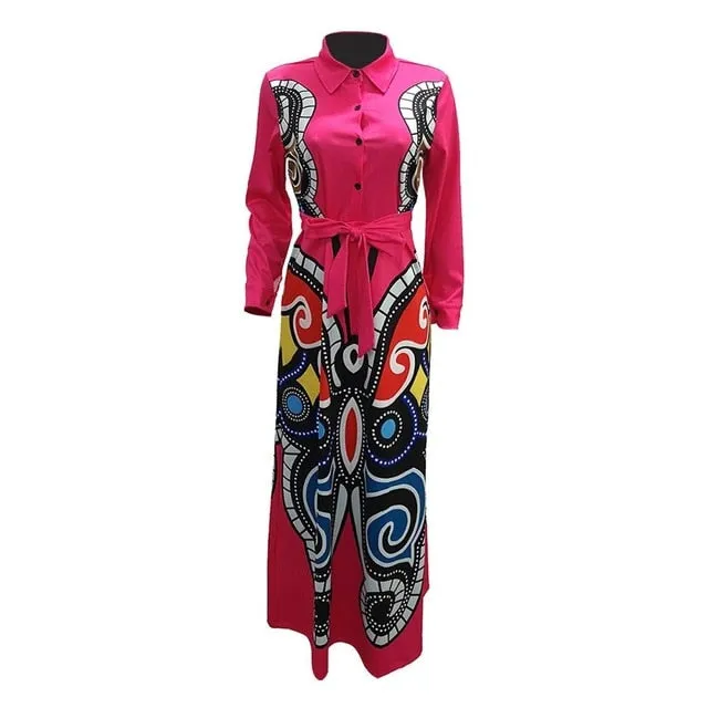 Long Sleeve Traditional Butterfly print Ankara EVENING Dress