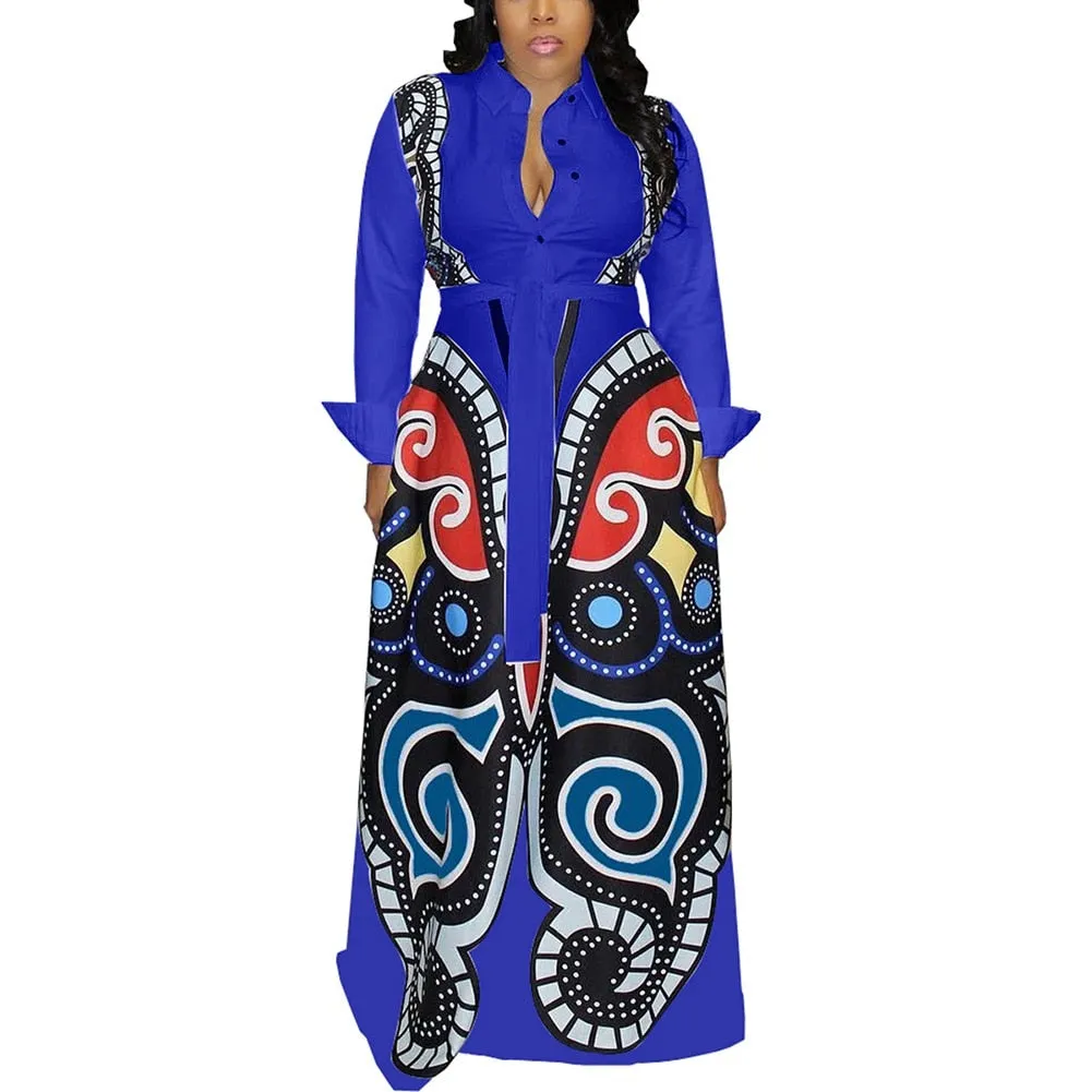 Long Sleeve Traditional Butterfly print Ankara EVENING Dress