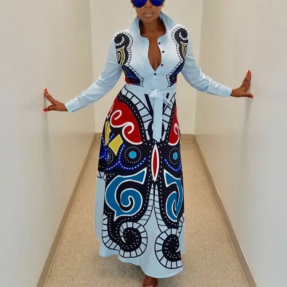 Long Sleeve Traditional Butterfly print Ankara EVENING Dress