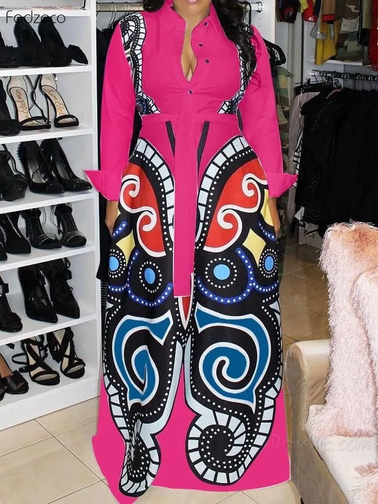 Long Sleeve Traditional Butterfly print Ankara EVENING Dress