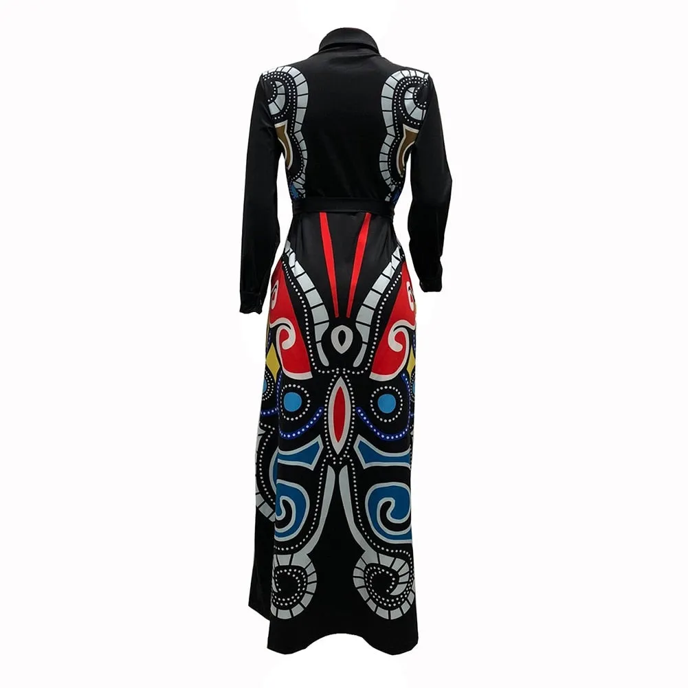 Long Sleeve Traditional Butterfly print Ankara EVENING Dress