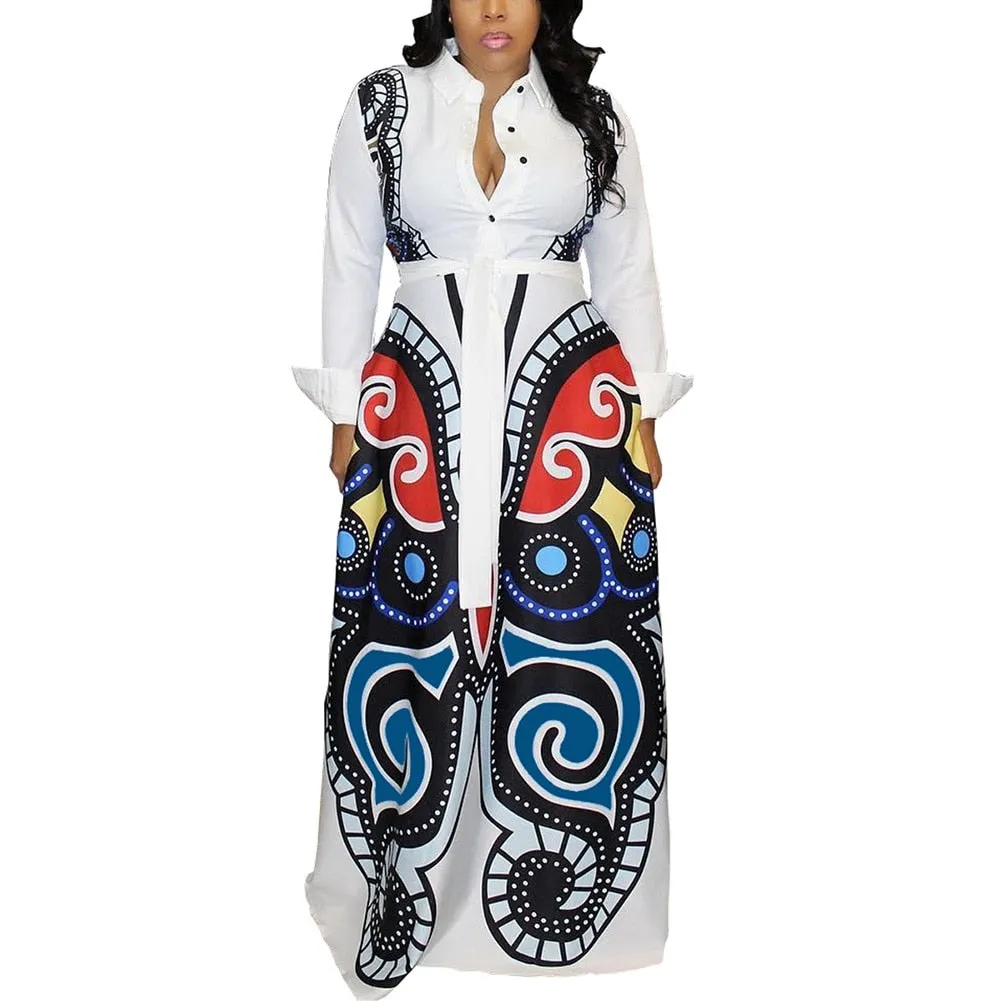 Long Sleeve Traditional Butterfly print Ankara EVENING Dress