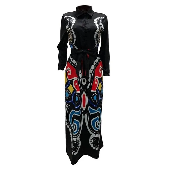 Long Sleeve Traditional Butterfly print Ankara EVENING Dress