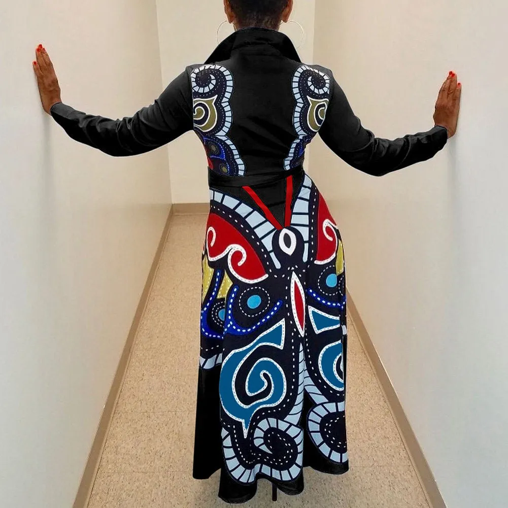 Long Sleeve Traditional Butterfly print Ankara EVENING Dress