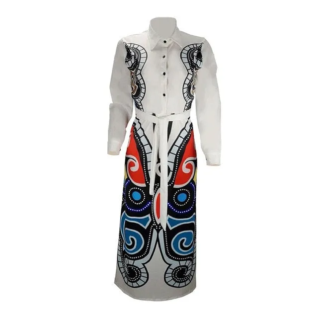 Long Sleeve Traditional Butterfly print Ankara EVENING Dress