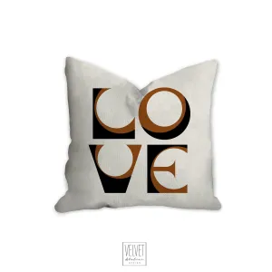 Love pillow, cinnamon black, mid century letters, groovy, Boho pillow, retro pillow, throw pillow, pillow cover and insert, accent pillow