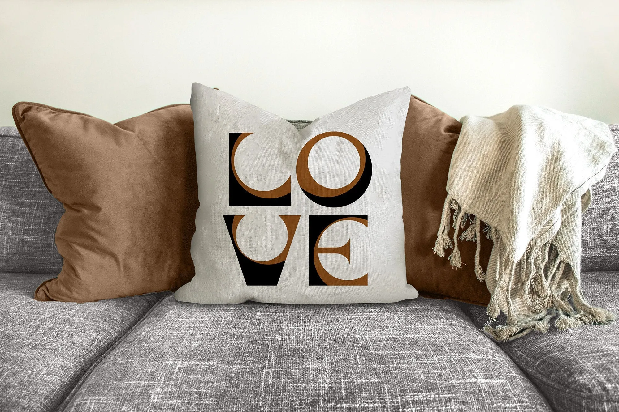 Love pillow, cinnamon black, mid century letters, groovy, Boho pillow, retro pillow, throw pillow, pillow cover and insert, accent pillow