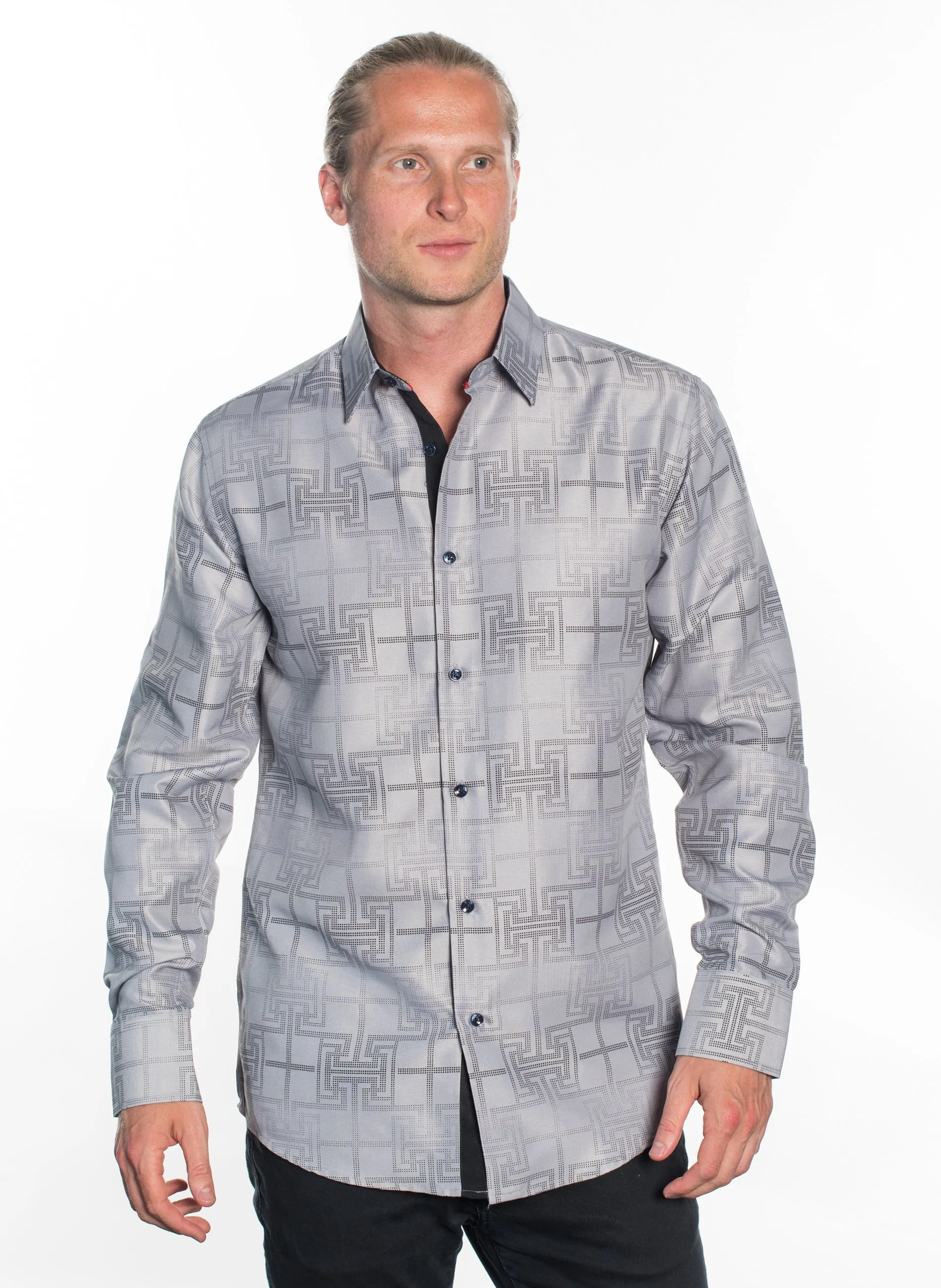 LSWG-370 MEN'S PRINTED LONG SLEEVE DRESS SHIRT