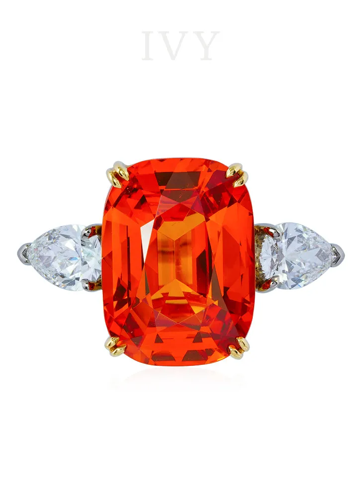 Mandarin Garnet and Diamond Ring