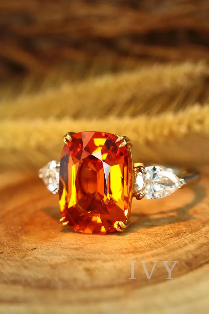 Mandarin Garnet and Diamond Ring