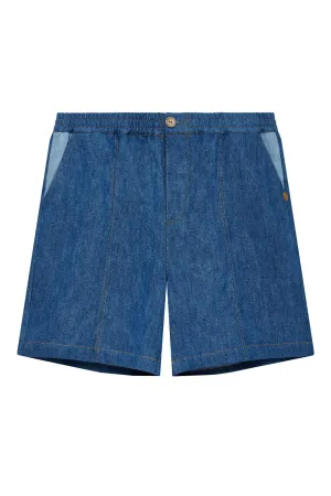 Mario Men's Linen Shorts | Blue Patchwork