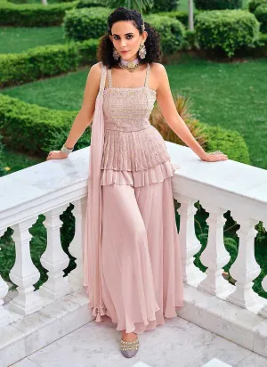Mauve Pink Embroidered Stylish Sharara Style Suit