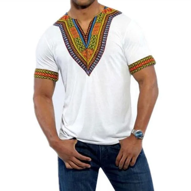 Men New Africa Print Dashiki Casual Hip Hop Tops Tees Africa Clothing