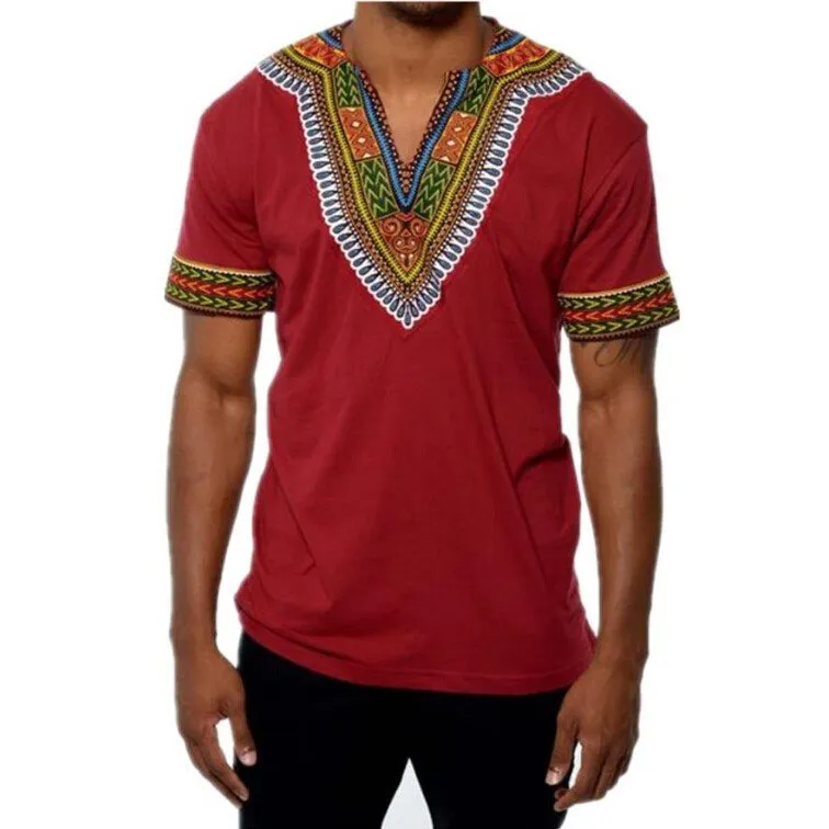 Men New Africa Print Dashiki Casual Hip Hop Tops Tees Africa Clothing