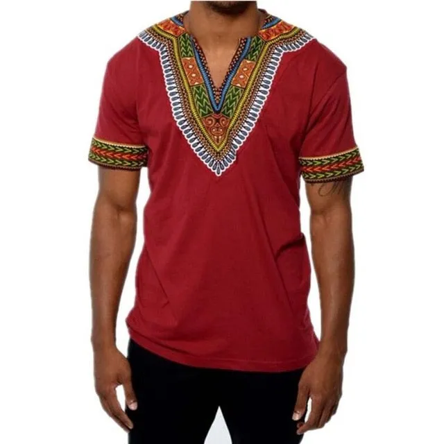 Men New Africa Print Dashiki Casual Hip Hop Tops Tees Africa Clothing