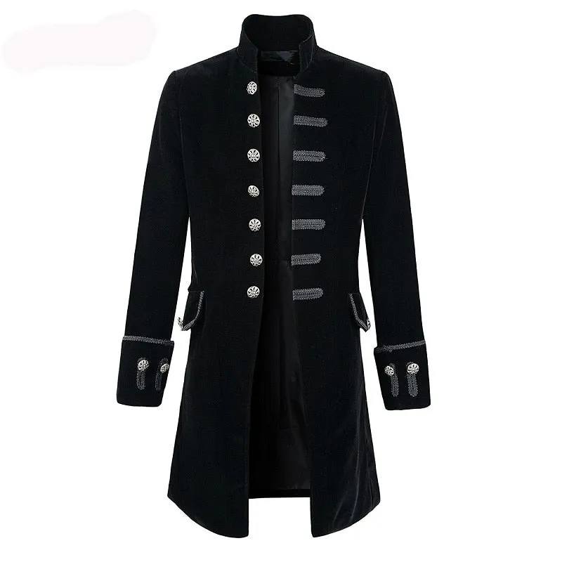 Men Steampunk Costume Brocade Jacket Gothic Steampunk Vintage Victorian Coat Top Male Vintage Halloween Cosplay Jacket Outfit