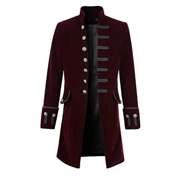 Men Steampunk Costume Brocade Jacket Gothic Steampunk Vintage Victorian Coat Top Male Vintage Halloween Cosplay Jacket Outfit