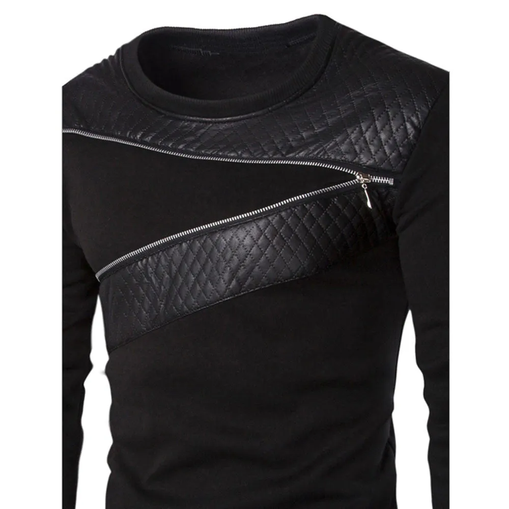 Men Winter Warm Splicing Leather Sweatshirt