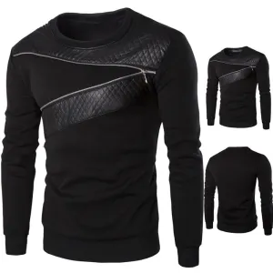 Men Winter Warm Splicing Leather Sweatshirt