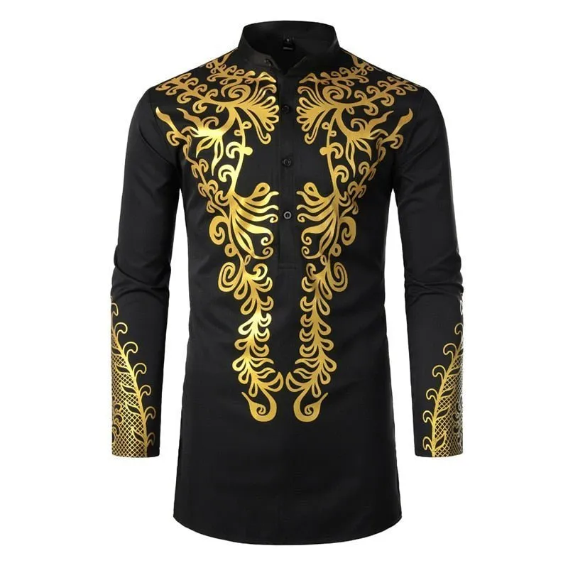 Men's Fashion Dashiki Shirt, Slim Fit Streetwear African Top
