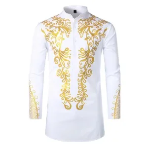 Men's Fashion Dashiki Shirt, Slim Fit Streetwear African Top
