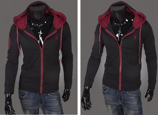 Men's Full Zip Jacket Hoodie 2 Tone with Colored Hoodie