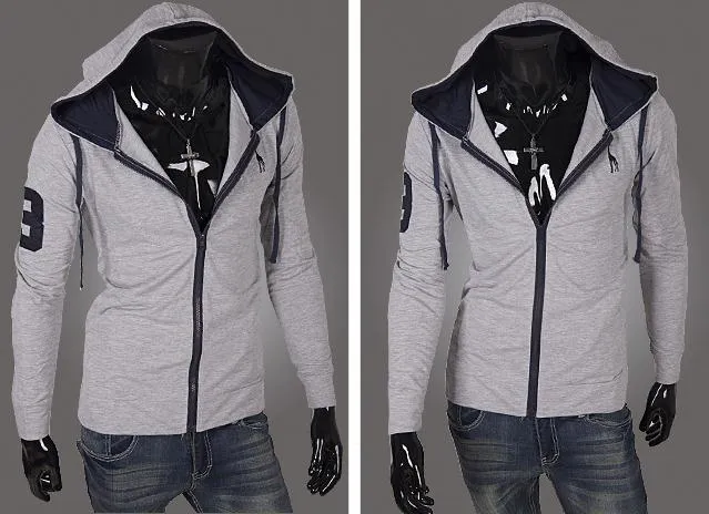 Men's Full Zip Jacket Hoodie 2 Tone with Colored Hoodie
