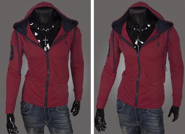 Men's Full Zip Jacket Hoodie 2 Tone with Colored Hoodie