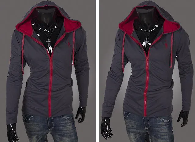 Men's Full Zip Jacket Hoodie 2 Tone with Colored Hoodie