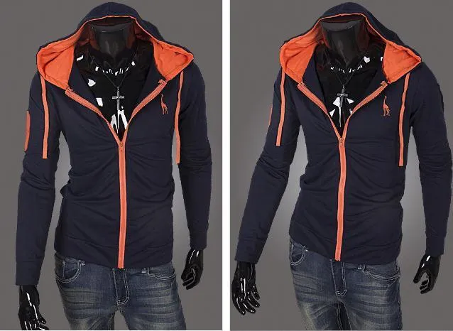 Men's Full Zip Jacket Hoodie 2 Tone with Colored Hoodie