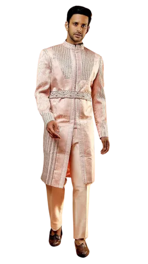 Men's Light Pink Belted Sherwani