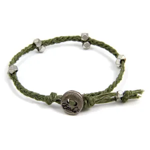 Mens Olive Irish Waxed Linen Bracelet with Multi Faceted Bead Accent and Button Closure
