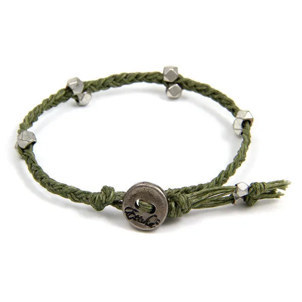 Mens Olive Irish Waxed Linen Bracelet with Multi Faceted Bead Accent and Button Closure