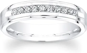 Men's Satin Finish Diamond Wedding Band-5mm