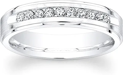 Men's Satin Finish Diamond Wedding Band-5mm