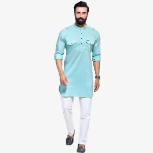 Men's Sea Blue Pathani Kurta