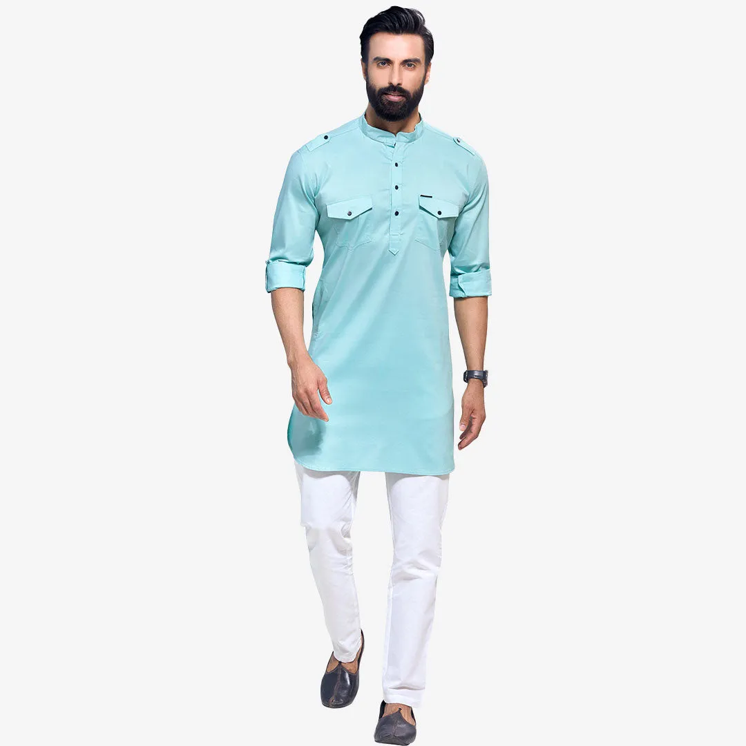 Men's Sea Blue Pathani Kurta