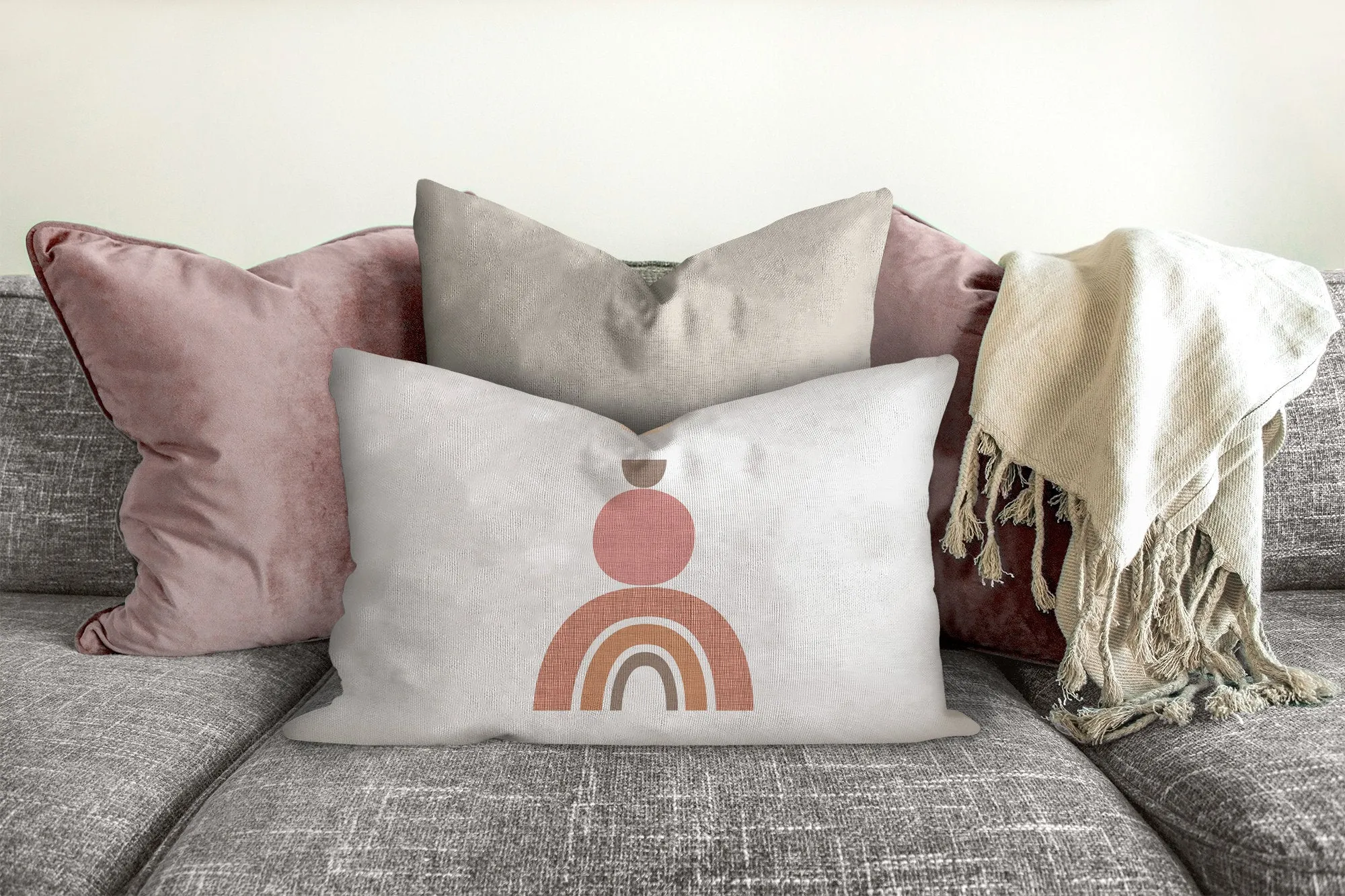 Mid century pillow with half circles, geometric shapes, modern Interior decor, retro design, home decor, pillow cover and insert, pink blush