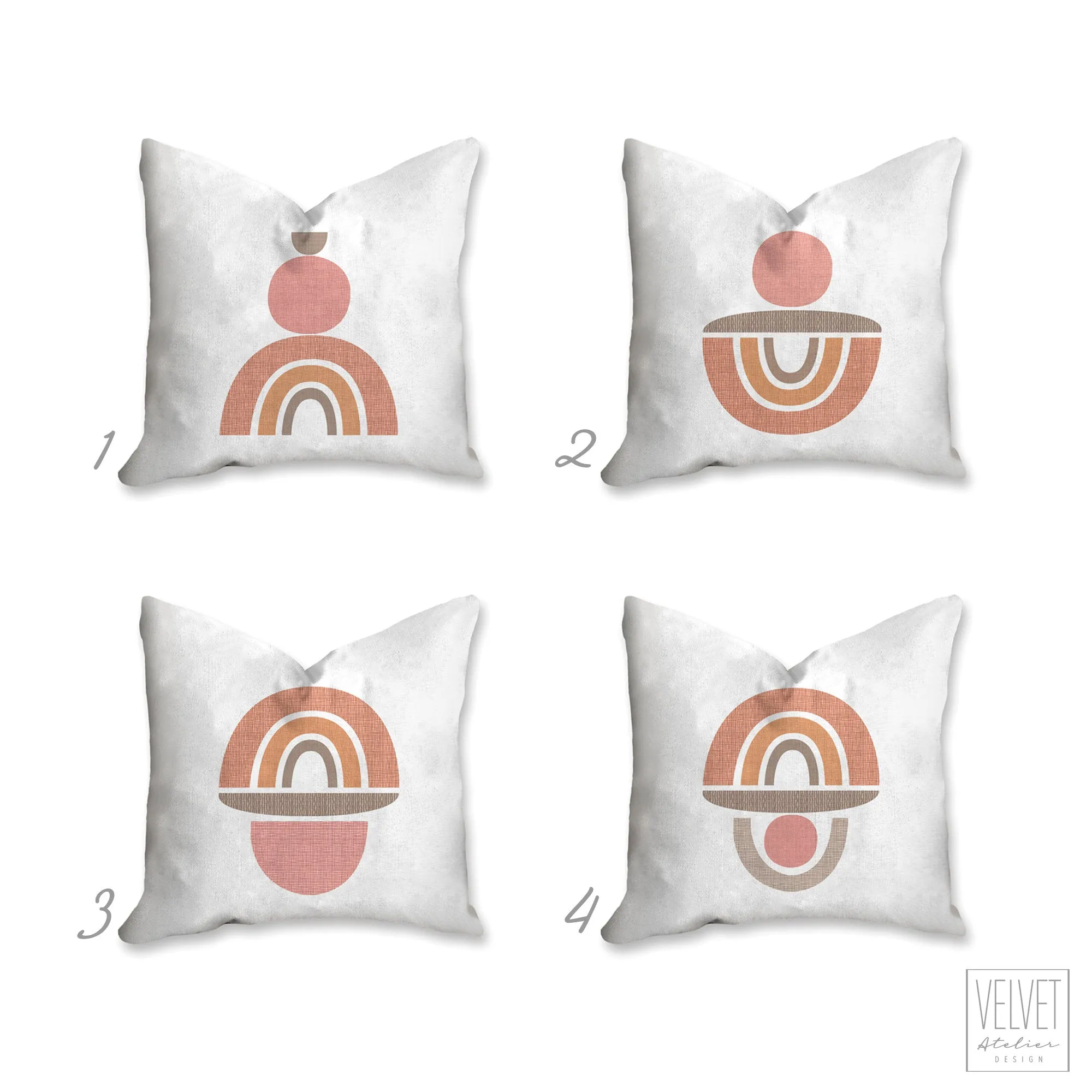Mid century pillow with half circles, geometric shapes, modern Interior decor, retro design, home decor, pillow cover and insert, pink blush