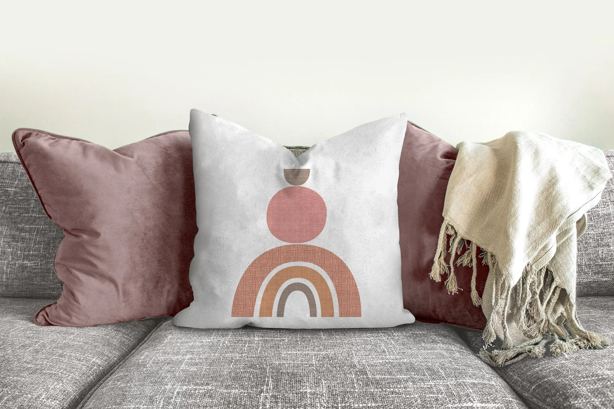 Mid century pillow with half circles, geometric shapes, modern Interior decor, retro design, home decor, pillow cover and insert, pink blush