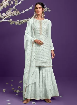 Mint Embroidered Gharara Style Suit