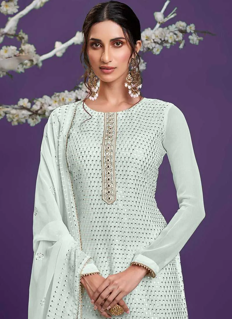 Mint Embroidered Gharara Style Suit