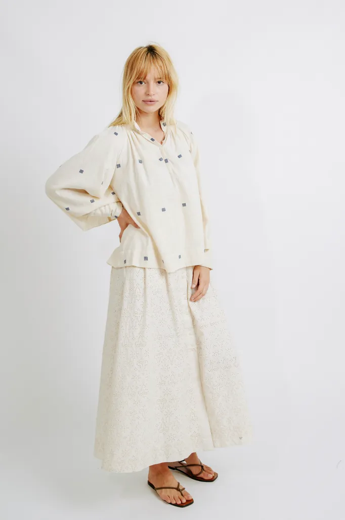 Mirth Faro Blouse in Cream with Blue Jamdani