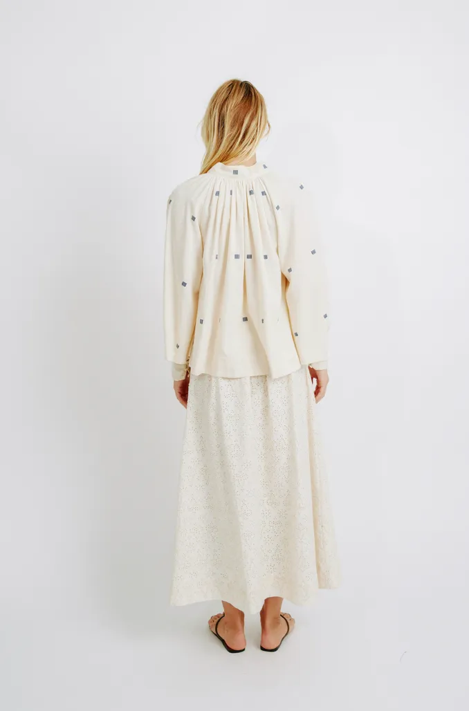 Mirth Faro Blouse in Cream with Blue Jamdani