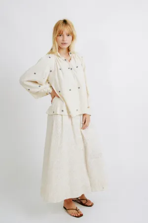 Mirth Faro Blouse in Cream with Blue Jamdani
