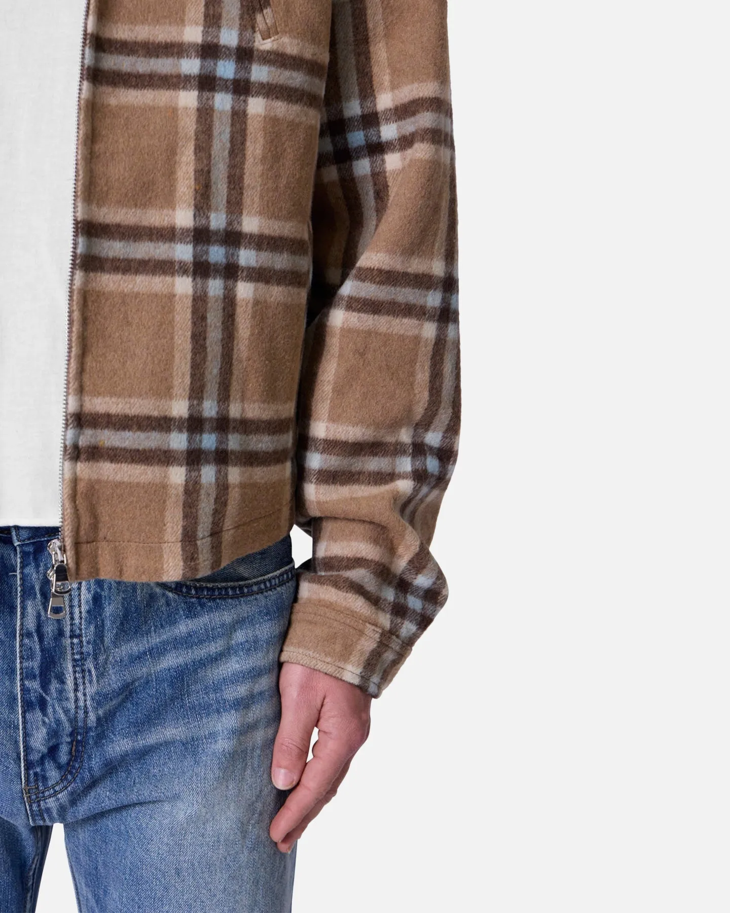 MNML Plaid Flannel Front Zip Jacket Brown/Cream